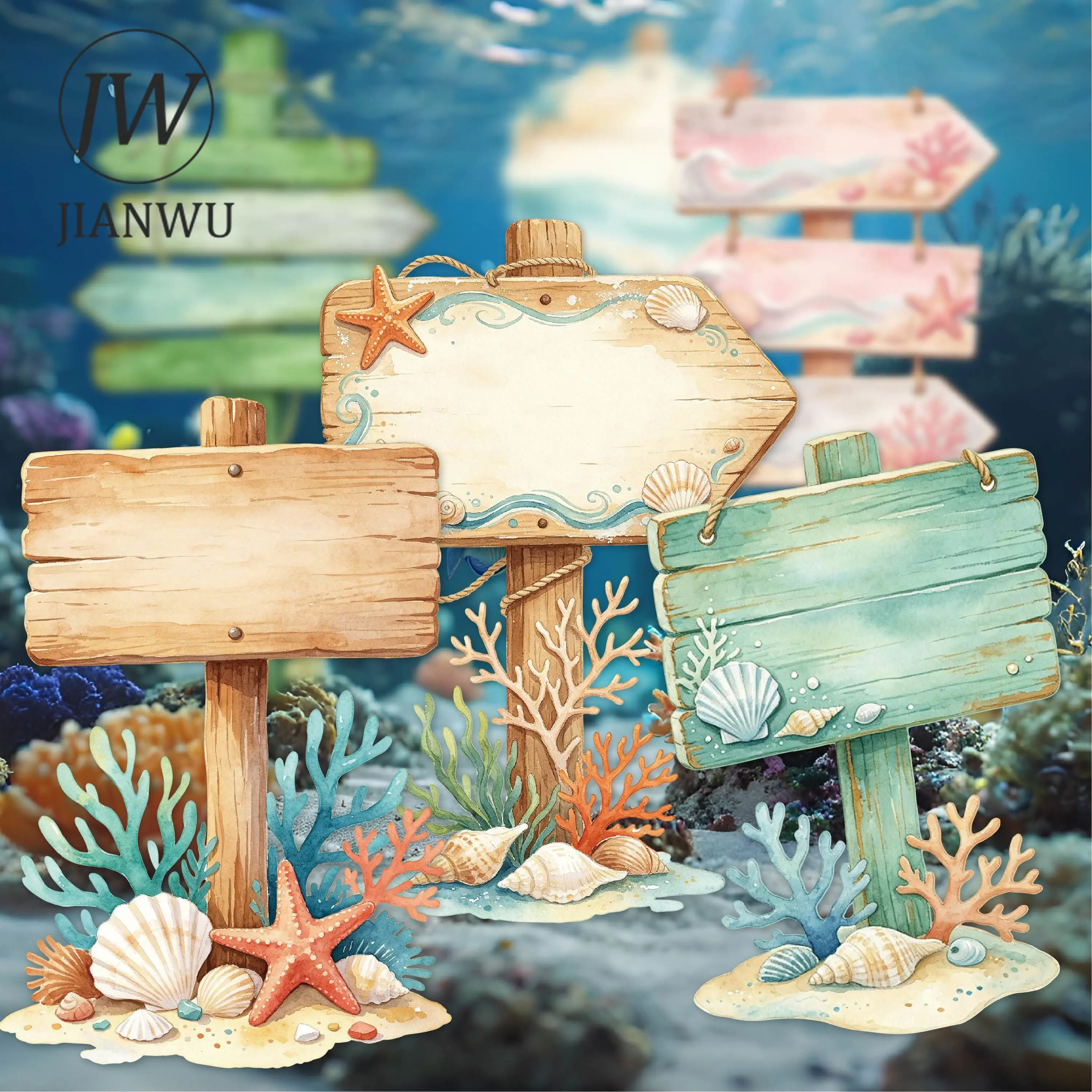 JIANWU Vintage Wooden Signboard Landscape Material Collage Scrapbooking Sticker Creative DIY Journal Stationery - view 5