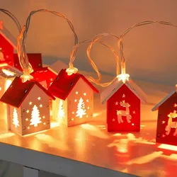 1-10PCS 1.5M Christmas Wooden House LED Light String Love Wooden House Elk Atmosphere Pentagram Christmas Tree Decorative Light