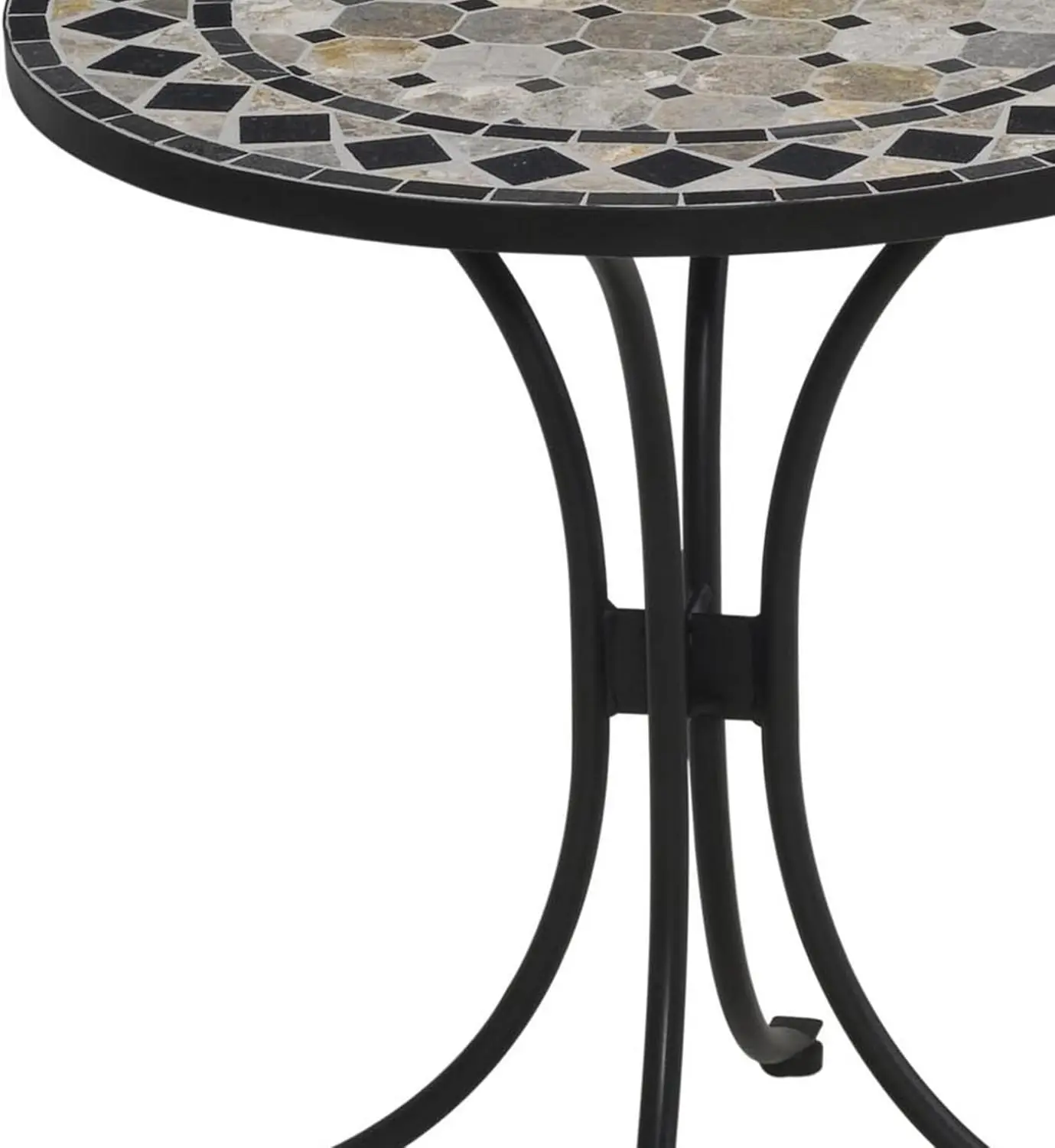 Petite table de bistrot d'extérieur avec carreaux de marbre, style maison, design, dessus de table, mètre en acier enduit de poudre, noir