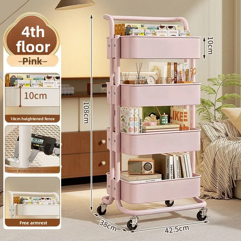 Floor Standing Rolling Cart Storage Rack - Multi-Layer Mobile Kitchen Organizer for Snacks Ideal for Living Room & Salon