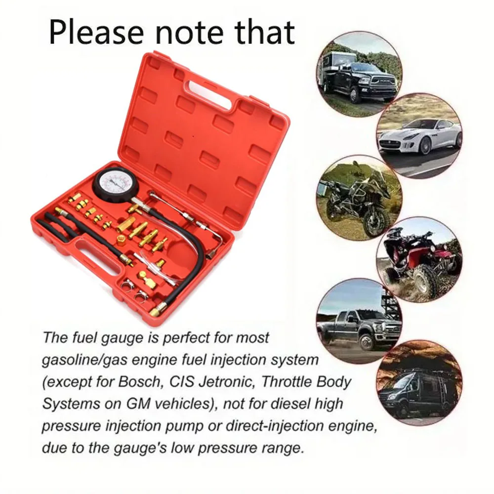 TU-114 Fuel Pressure Gauge Kit 0-140PSI Fuel Injector Injection Pump Pressure Tester Gauge Gas Oil Pressure Tool Gasoline Tester