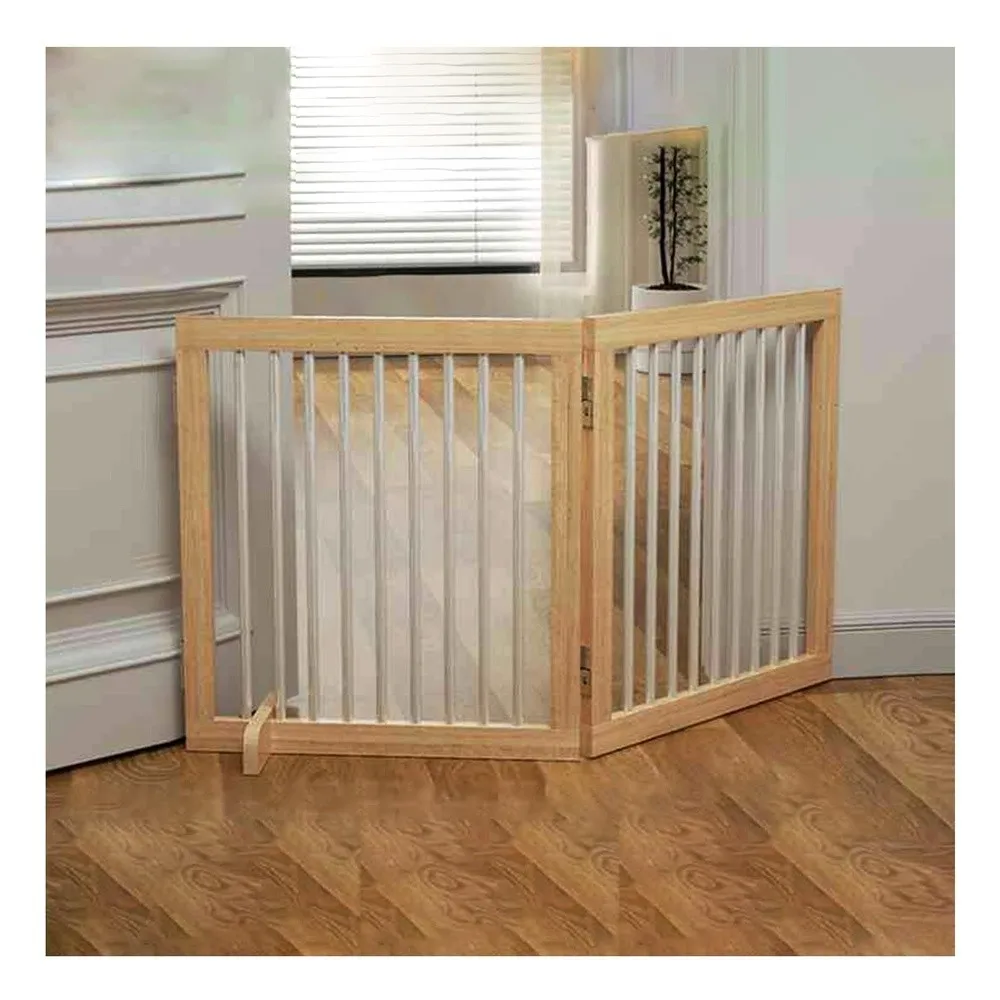 Portable Dog Playpen with Lockable Door Foldable Pet Exercise Fence for Dogs Cats Rabbits & Hamsters Wooden Design Easy
