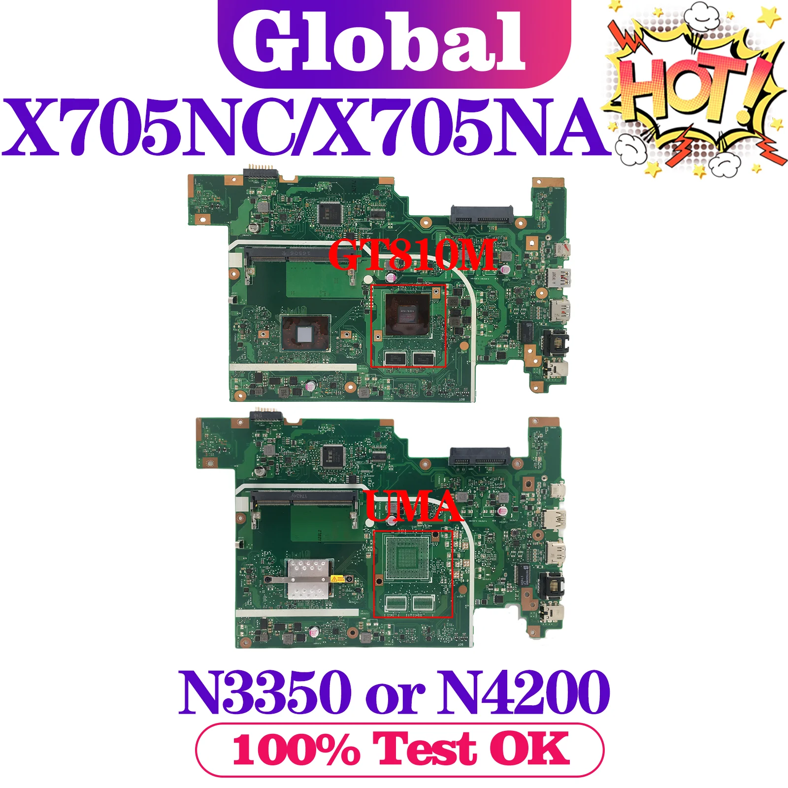 KEFU X705 Notebook Mainboard For ASUS Vivobook 17 X705NC X705NA X705N Laptop Motherboard CPU N3350 N42000 Test OK UMA/GT810M