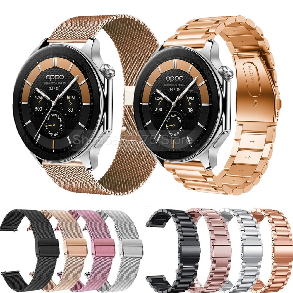 Stainless Steel Strap Mesh Loop Bracelet For OnePlus Watch 2 2R OPPO Watch X 4 Pro Metal Bands For Realme 3 S T1 Smart Watchband