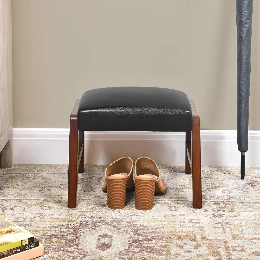 

Small Foot Rest Ottoman, 11.8"" H Pu Leather Rec Foot Stool With Non-Skid Wood Legs, Small Foot Step Footstool Sofa Footrest