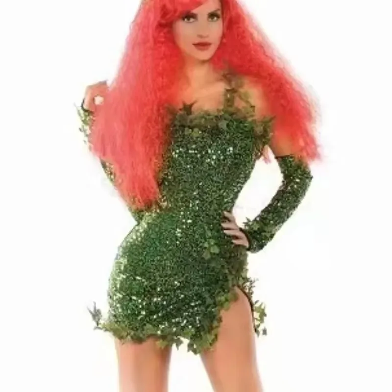 Halloween Costume Green Sexy Sequin Dress Adult Costume Leaf Sequin Dance Costume Cosplay Costume Women