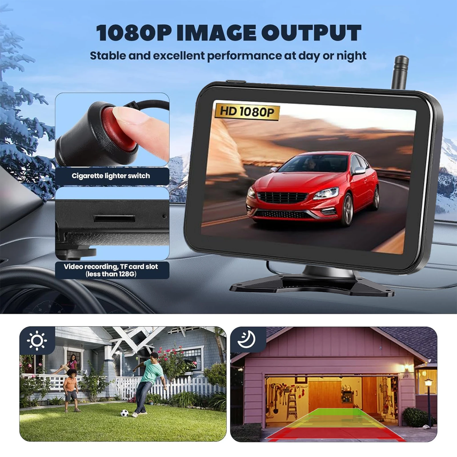 Solar Battery Magnetic Backup Camera, Digital Wireless 10.1