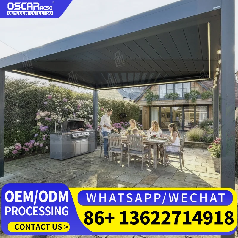 Prefab Modern Electric Motorized Canopy Louvered Roof Kit Outdoor Bioclimatic Aluminium Retractable Solution for Garden Patio Ba