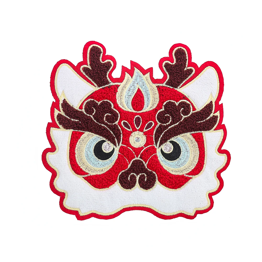 Cinese Lucky Lion Dragon Patch ricamo Applique cucire su emblema capodanno Decor vestiti abbigliamento forniture per cucire distintivo asciugamano