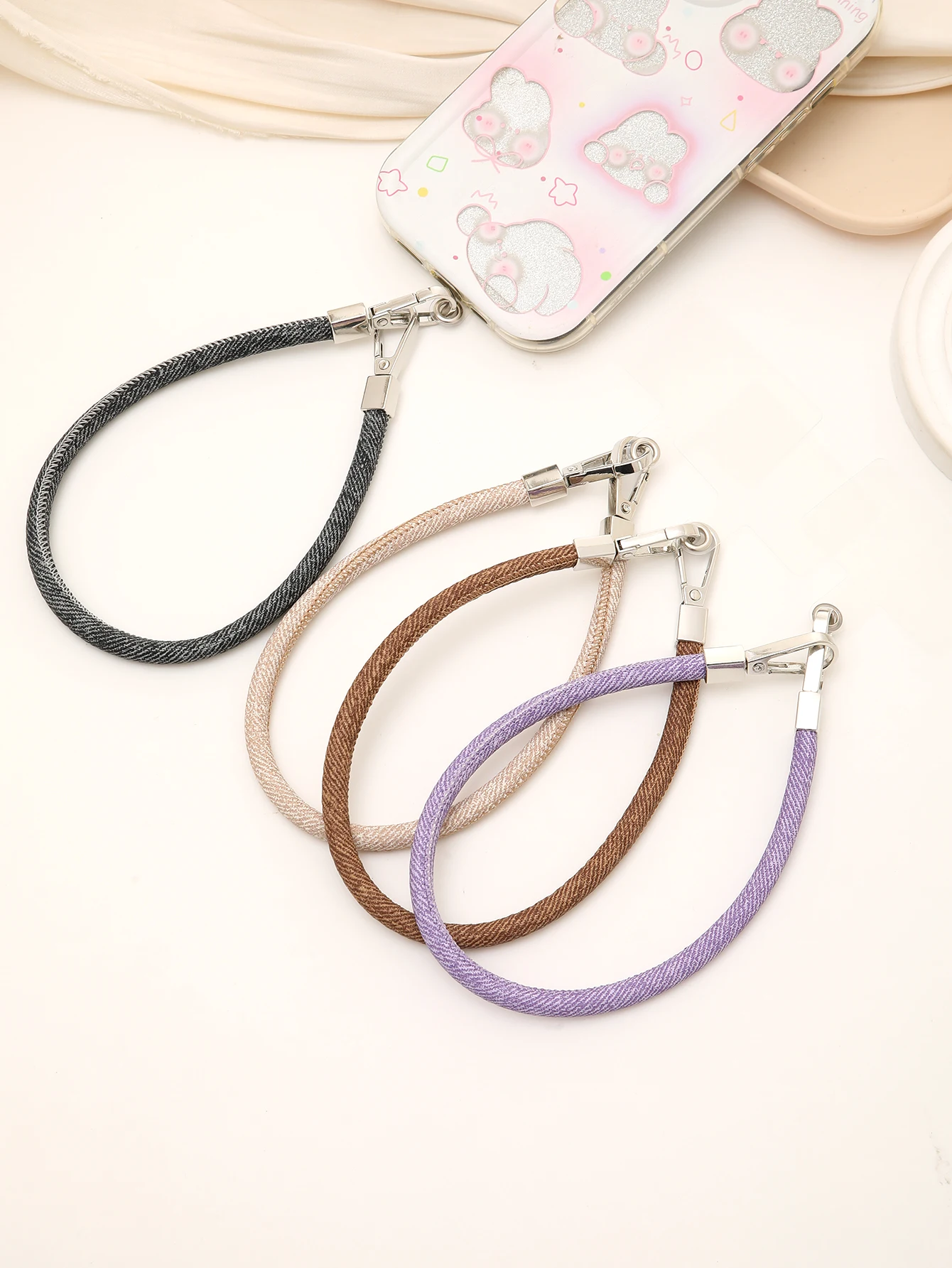 

Ins Versatile Mobile Phone Hanging Rope Double Buckle Denim Handheld Chain Keychain Pendant Anti Loss Rope Female