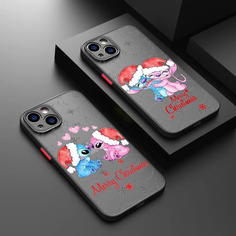 Stitch Christmas Lilo For iPhone 15 14 13 12 11 Pro Max XS Max X XR 7 8 Plus 6S Frosted Translucent Funda Phone Case