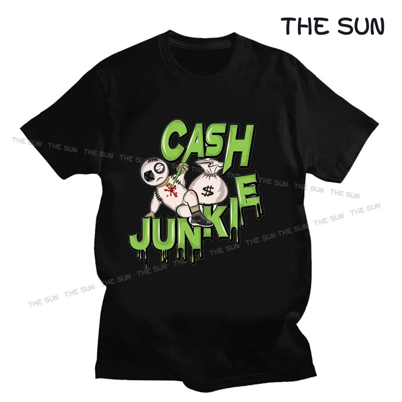 Graffiti Cash Junkie Printing Shirt Harajuku Casual T-Shirt Street Fashion Short Sleeve Clothing Streetwear Men's Hip Hop Cotton