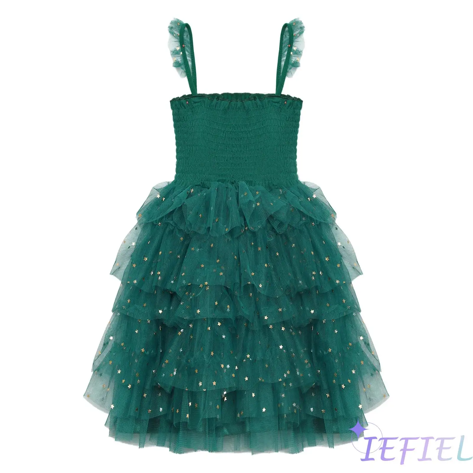

Baby Girls Whimsical Star Tutu Dress with Layered Ruffles And Shoulder Ties Christmas Dress for Xmas Halloween Events Dress Up