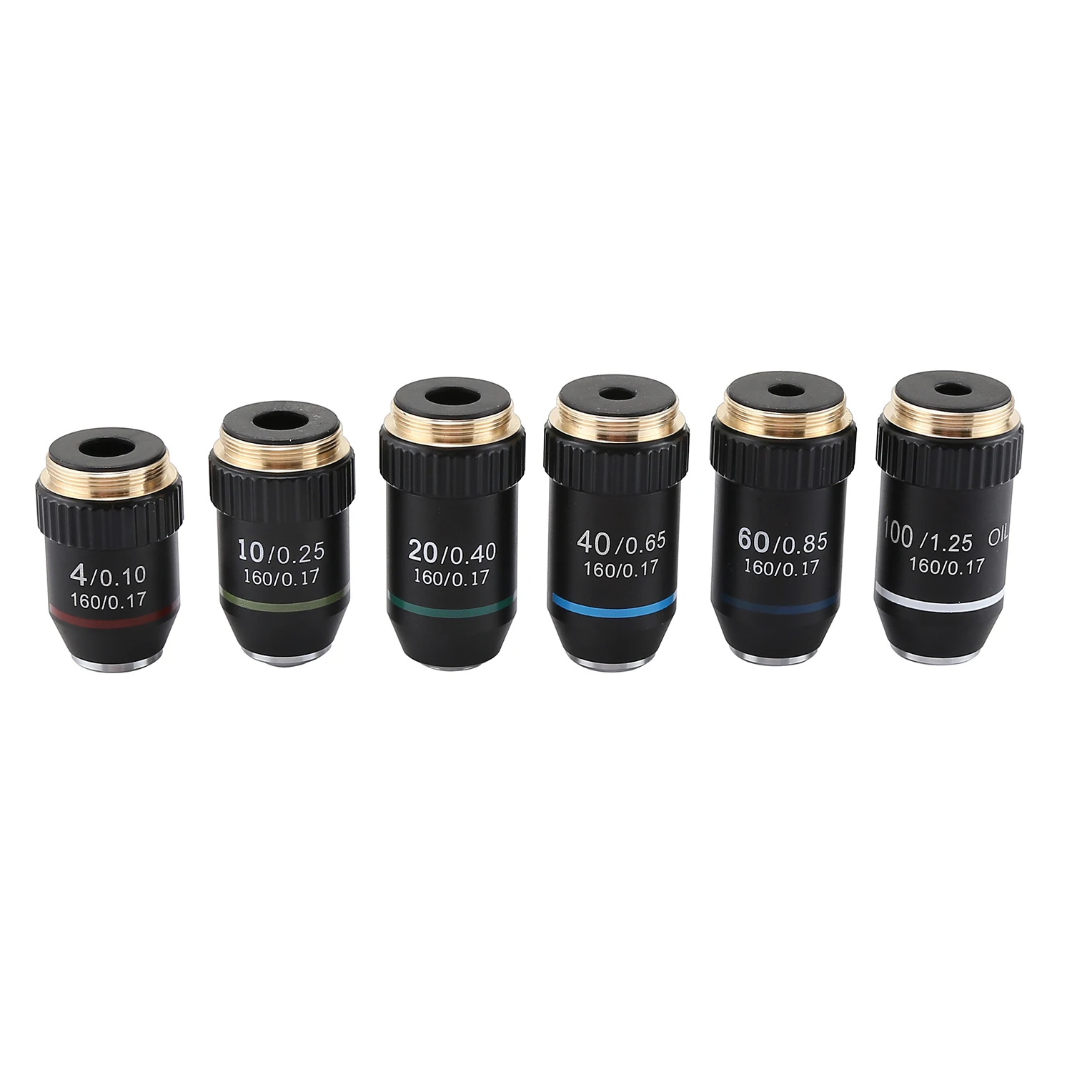 Piezas de microscopio para lente objetivo acromática, lente objetivo 195 acromática de 160 mm 195 4X/10X/20X/40X/60X/100X