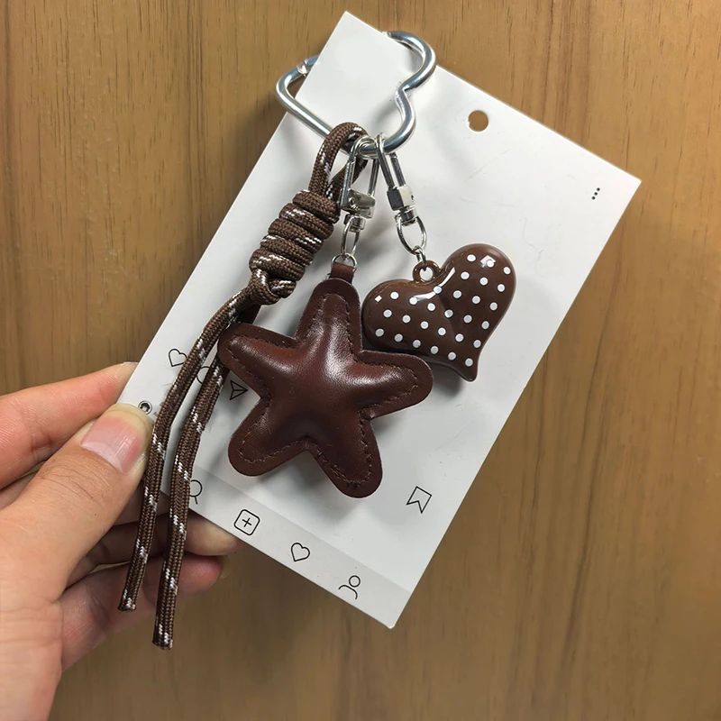 Trendy Heart Hanging Leather Five Pointed Star Keychain For Gifts Charm Pendant Bag Creative Decor Pendant Accessories