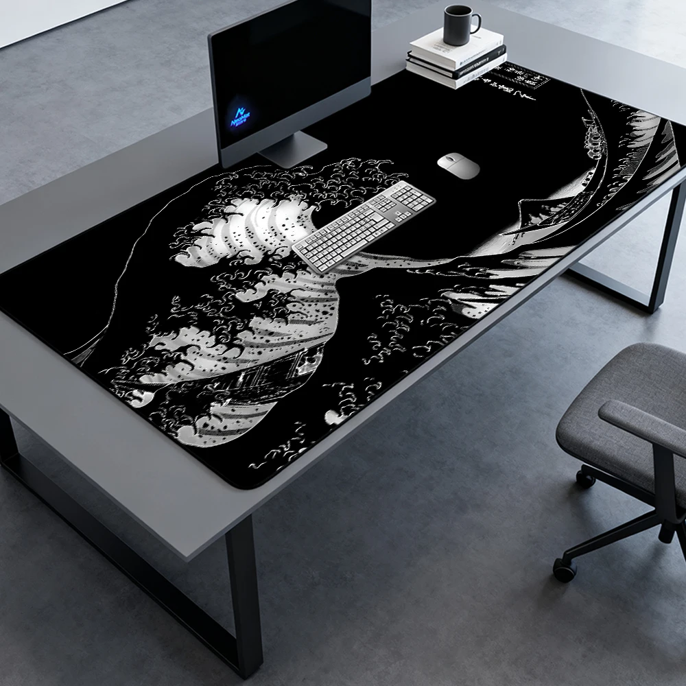 

Japanese Mouse Pad Gaming Desk Mat 180x60 160x60 Ukiyo Large Mousepad White Ocean Black Art Traditional Decor Mousepads