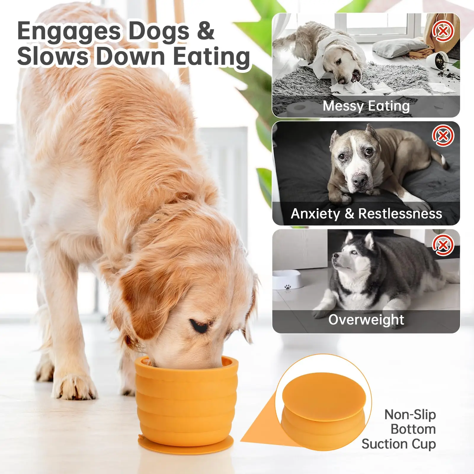 Silicone Slow Feeding Dog Bowl with Suction Cup and Anti-slip Design to Distract and Reduce Boredom Rich in Silicone 360ml/620ml