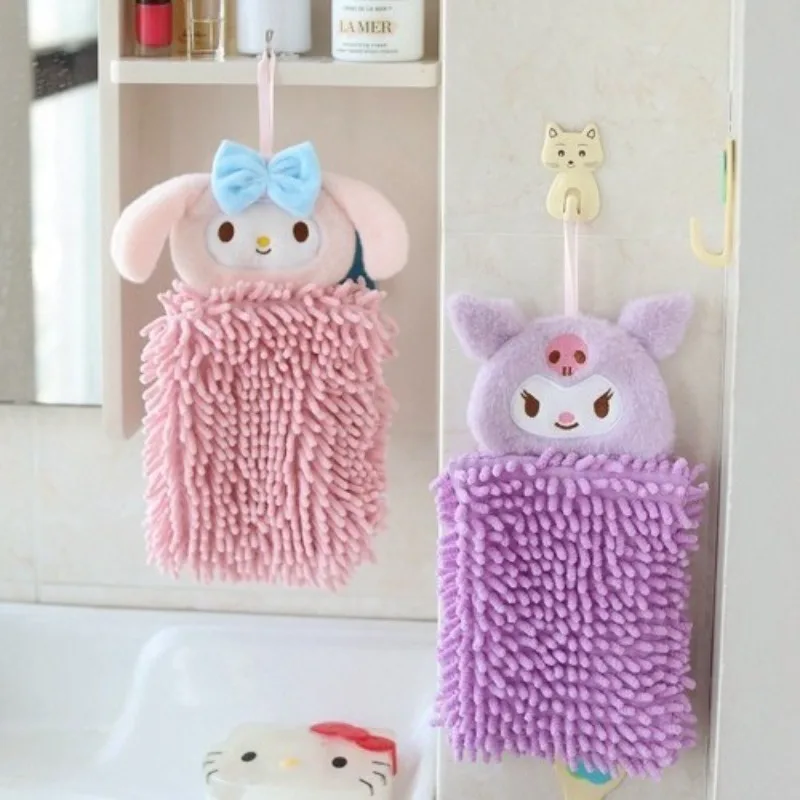 MINISO Sanrio Chenille hand towel hanging absorbent kawaii room decoration Kuromi Cinnamoroll My Melody animated children's gift