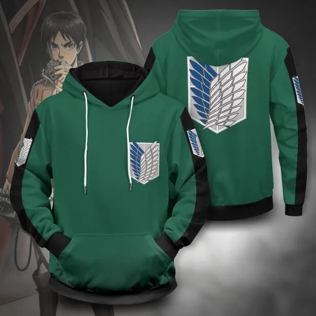 Bandai Attack on Titan 3D-print Anime Hoodie – Suitable for Cosplay, Casual Street Style, Harajuku, and Y2K Fashion.