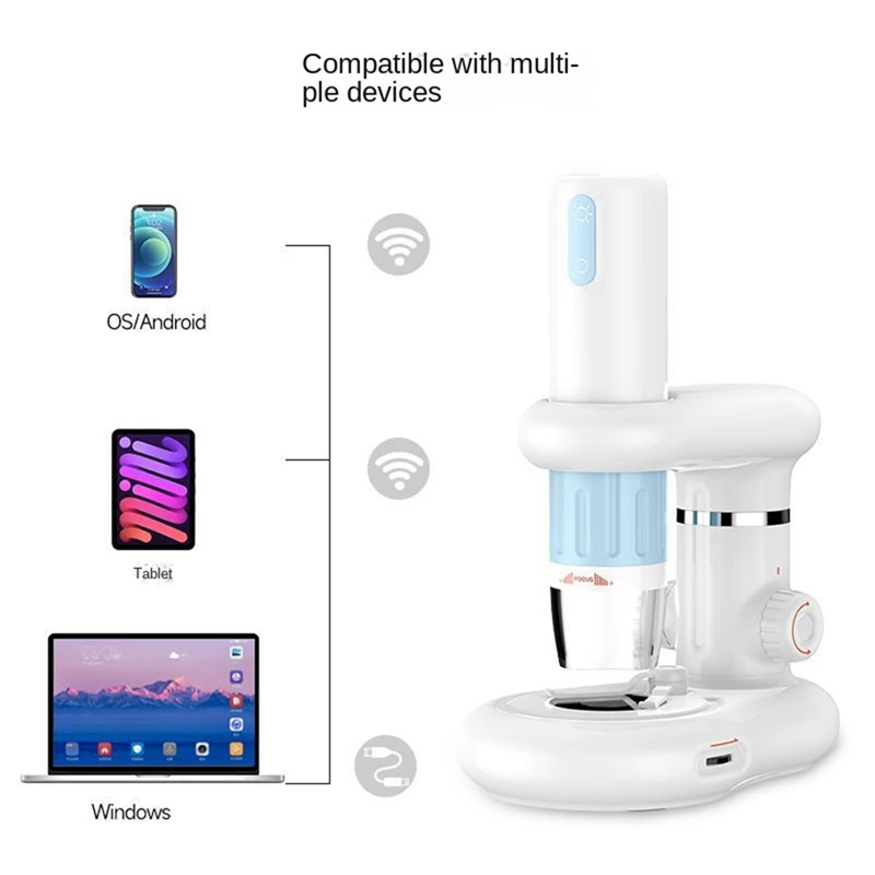 1Set 50X-1600X Portable Microscope Wireless Microscope White With Dual LED Light Support PC Computer Phone