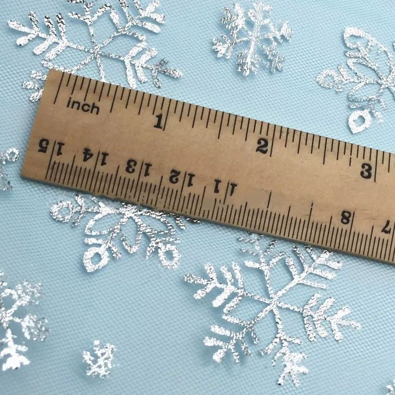 Width1.55 m Blue Snowflake Sequin Fabric Organza Diy Party Decor Princess Dress Winter Wonderland Decorations Christmas Supplies
