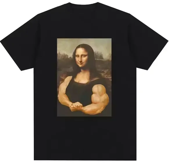 Funny Mona Lisa Fitness T-shirt Muscles Gym Casual Graphic Short Sleeve T-shirts Unisex Fashion Casual Oversized T Shirt