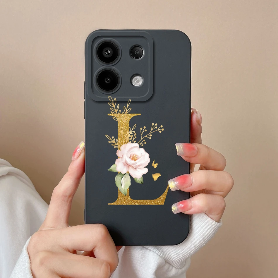 Elegant Case For Poco X6 Pro 5G Simple Letter Soft Liquid Silicone Camera Protection Black＆Pink Covers For Xiaomi Poco X 6 X6Pro