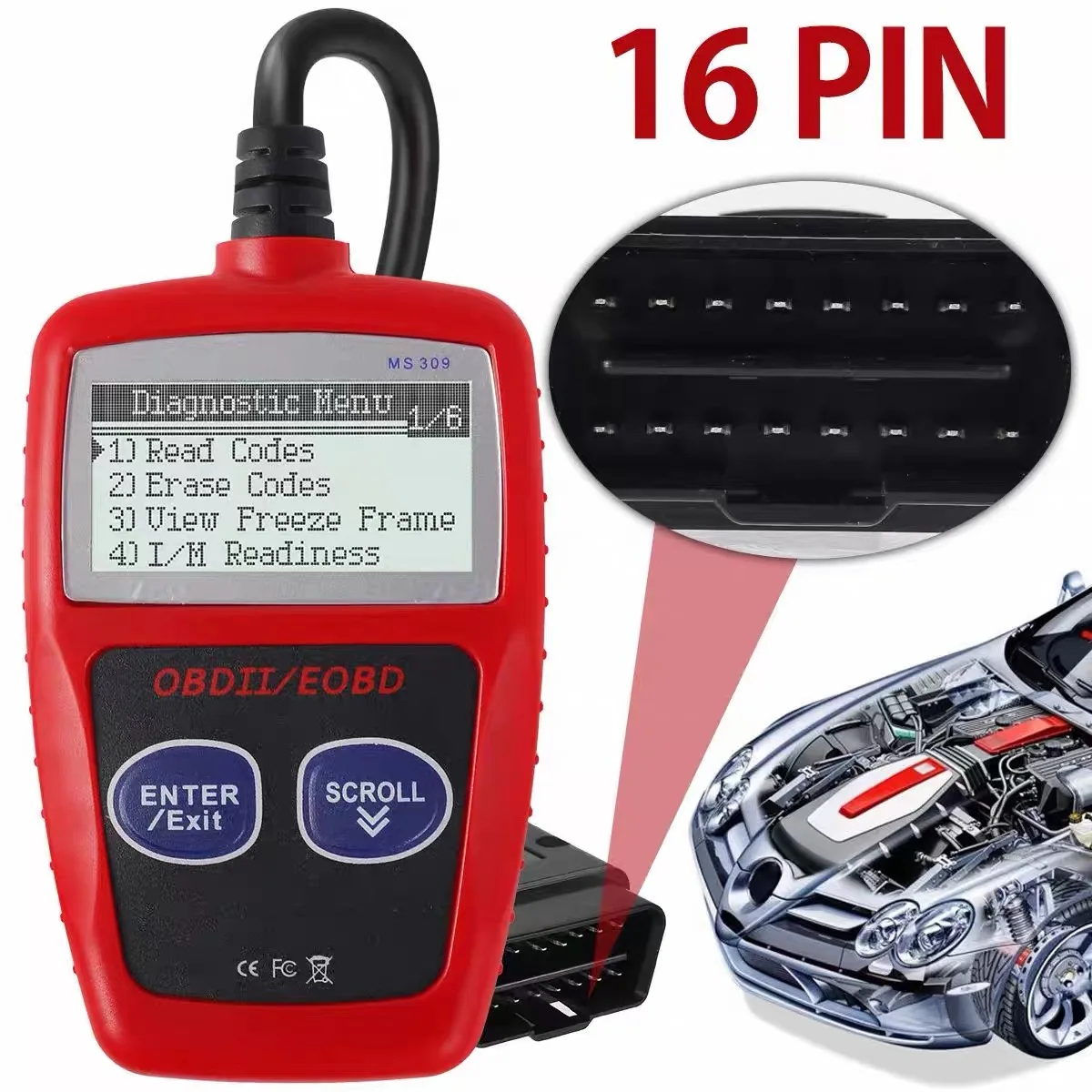 OBD2 Car Fault Code Reader, Engine Diagnostic Scanner, Read & Clear Trouble Codes, Professional CAN Diagnostic Tool