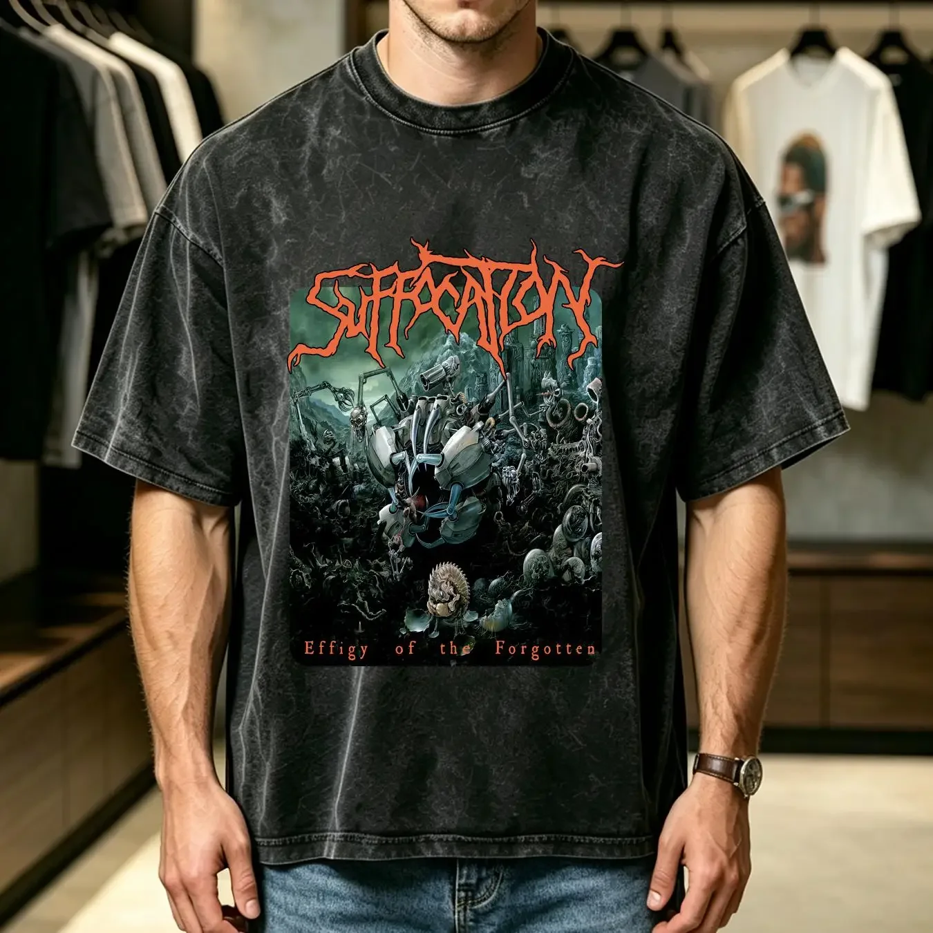 washed T Shirt suffocation effigy of the forgotten vintage Washed Comfortable Breathable fashion Stretched graphic Slightly