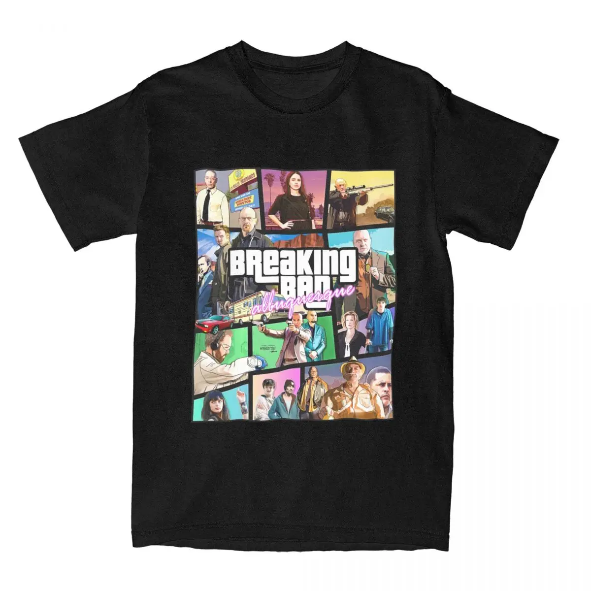 Novelty Breaking Bad GTA Collage T-Shirt Men Women Round Neck 100% Cotton Short Sleeve Tees 4XL 5XL Clothing