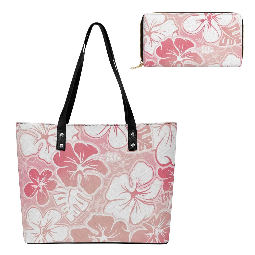 

Hawaiian Bag Shopping Travel Custom Retro Ethnic Print Tote Bag Casual Gym Interesting Polynesian Handbag Women'S Wallet Set
