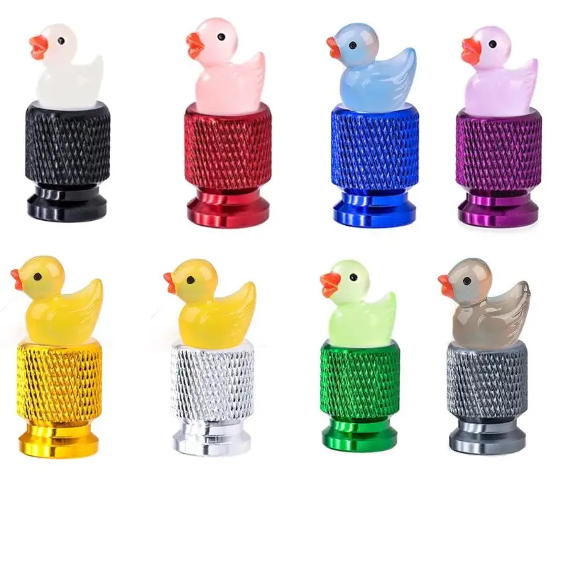 

4pcs Luminous Duck Car Tire Valve Caps Glow-in-the-dark Dustproof Wheel Valve Stem Covers Cute Auto Accessories