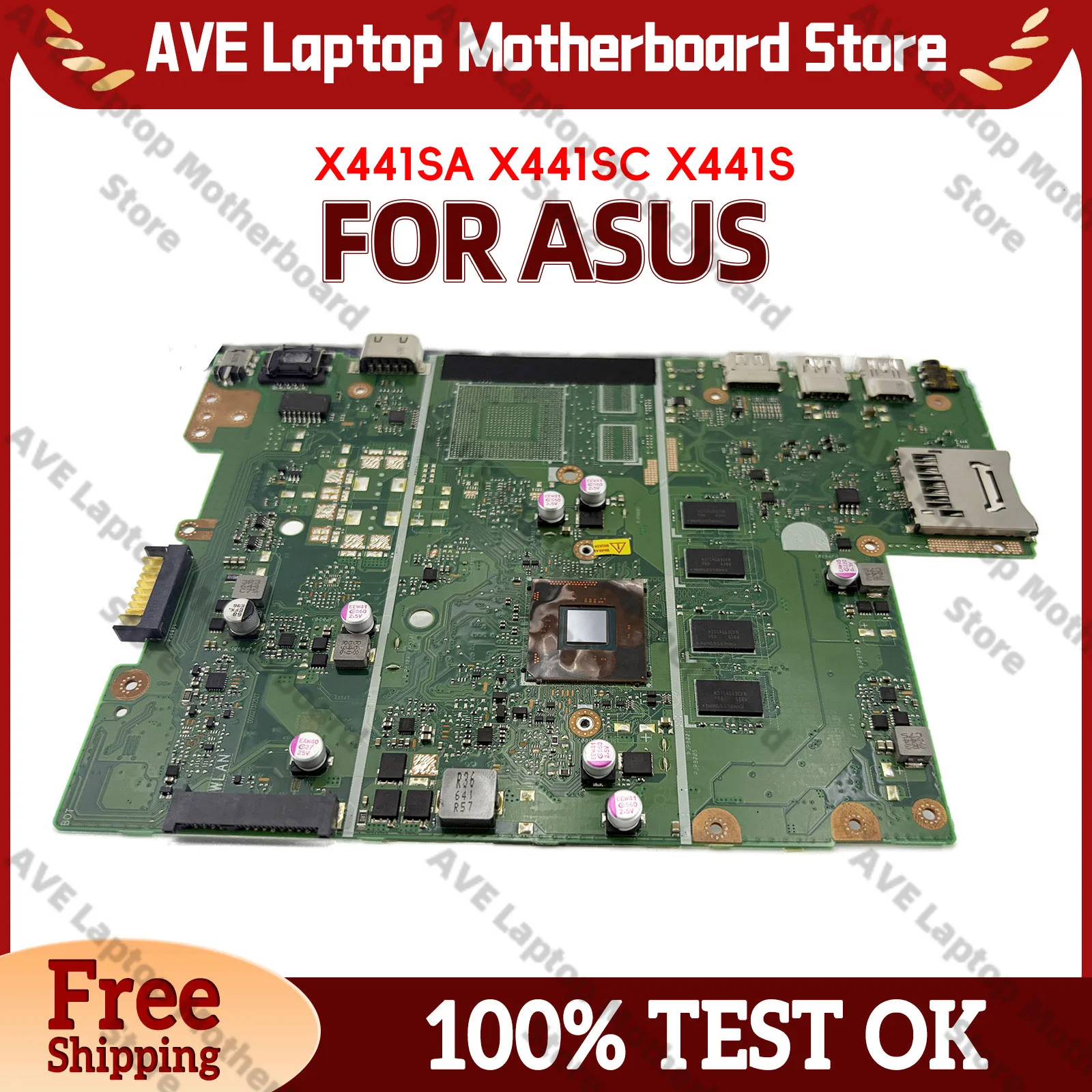 Placa base para ordenador portátil X441SA para ASUS VivoBook A441S X441S F441S X441SC X441SA con CPU Celeron, 100% probada, envío rápido