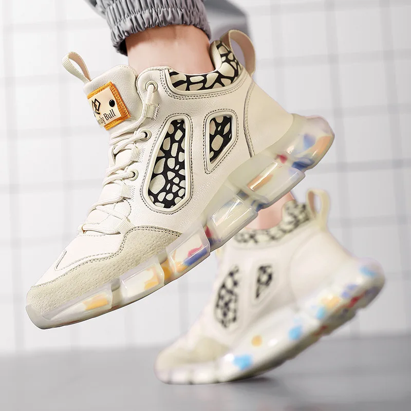 

Мужские модные кожаные кроссовки с высоким берцем, хит продаж, удобная мужская повседневная обувь, уличная нескользящая дышащая мужская обувь