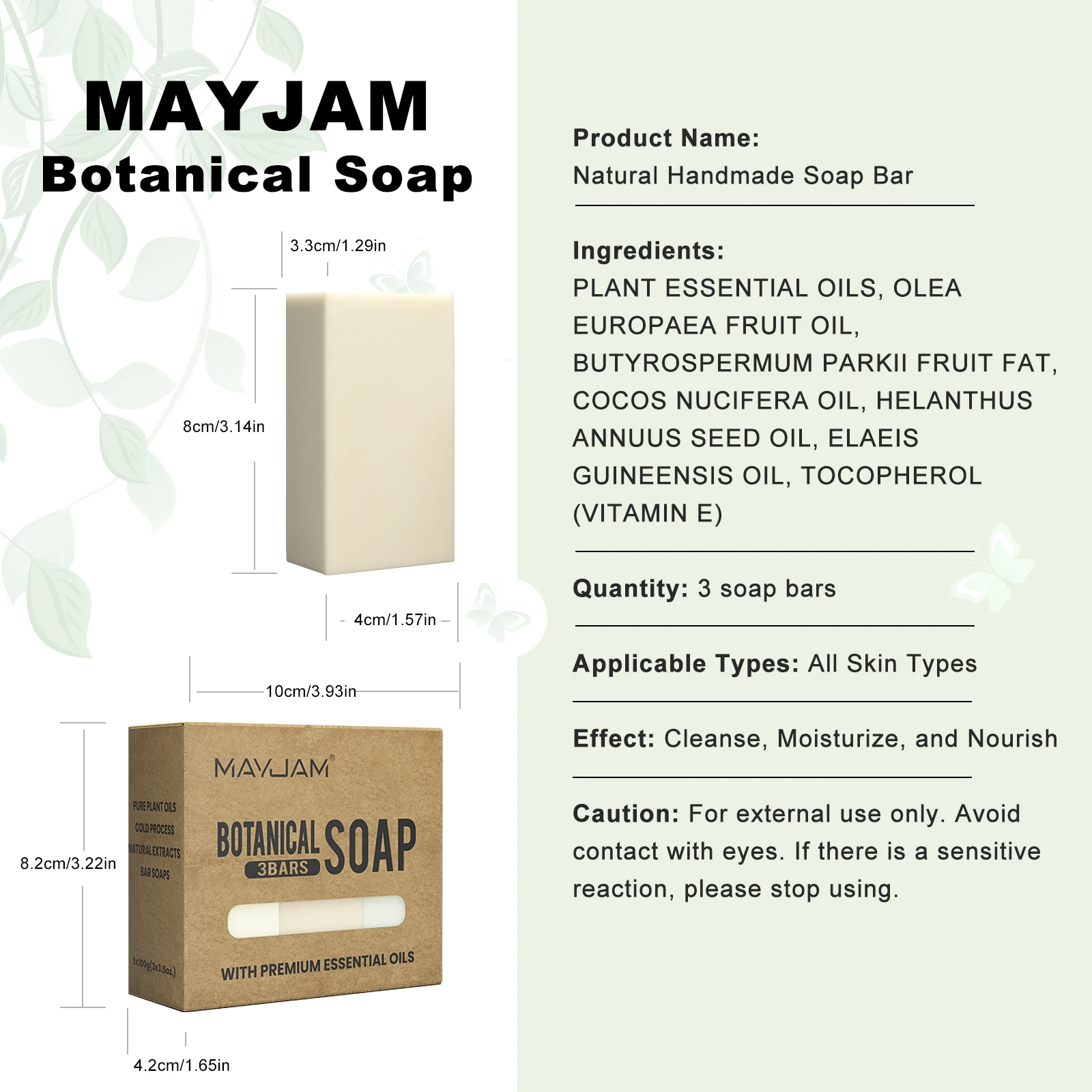 MAYJAM Plant Cold Process Natural Bar Soap with Premium Essential Oils,Body Wash Soap Bar & Face Soap & Hand Cleaning Soap 3pcs