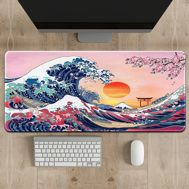 คลื่นแผ่นรองเม้าส์แผ่นรองเมาส์สีฟ้าและสีขาวขนาดใหญ่Mousepads PC Gamer Mousepadโต๊ะทํางานยางแป้นพิมพ์Matsของขวัญ 900x400