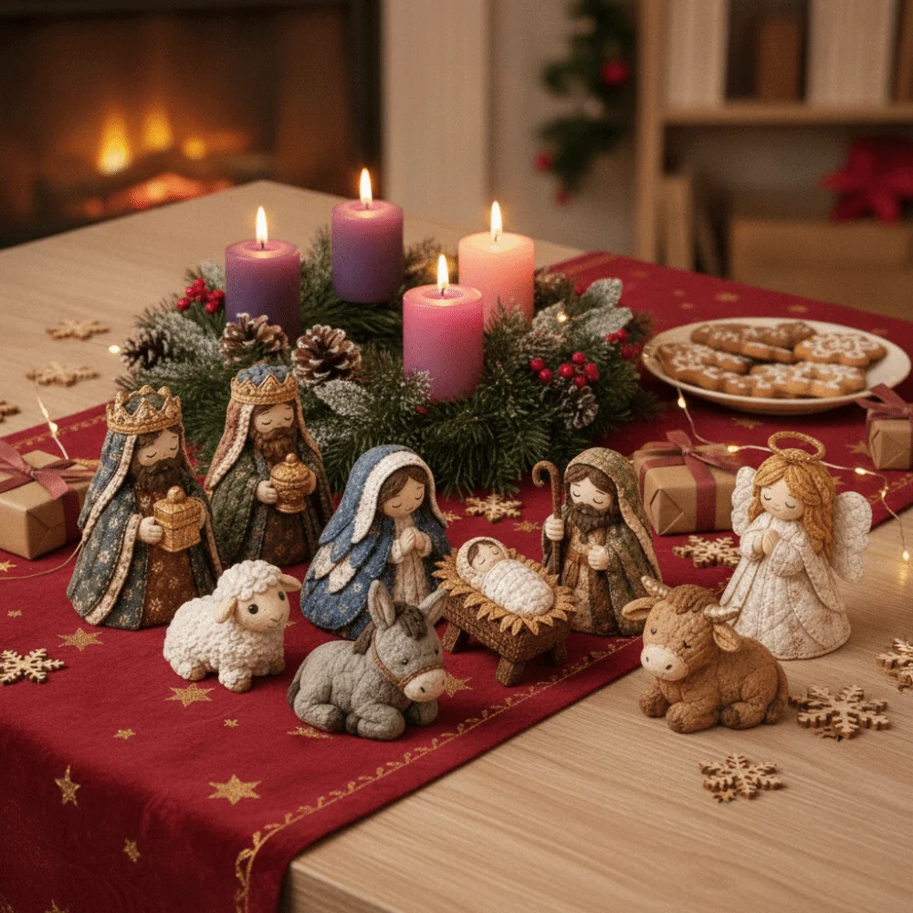 Pre-Cut Fabric Quilted Nativity Patchwork Kit Beginner Friendly Handmade Quilted Fabric Nativity Set DIY with Assembly Guide