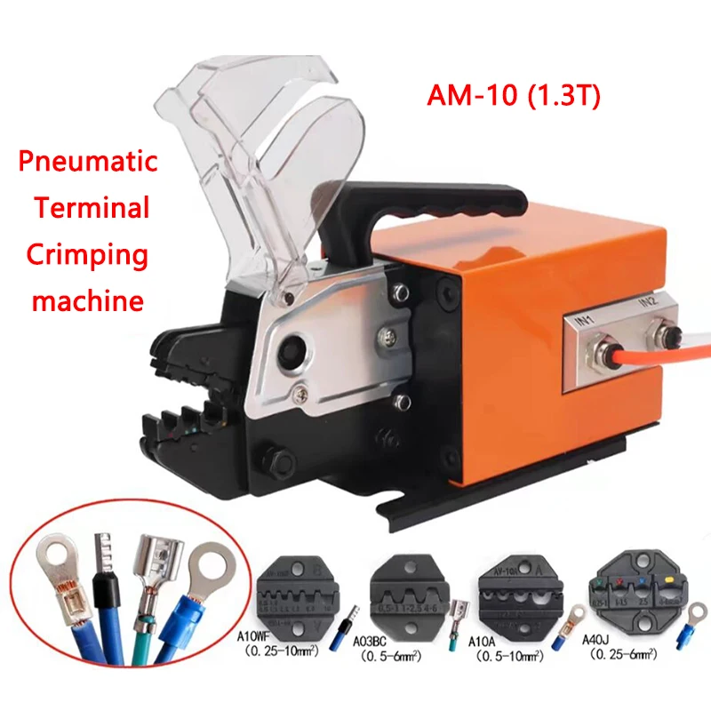 Pneumatic Wire Crimping Pliers AM-10 Pneumatic Terminal Crimping machine 0.25-10 mm2 Cold Pressed Terminal Wire Press + 4 Mold