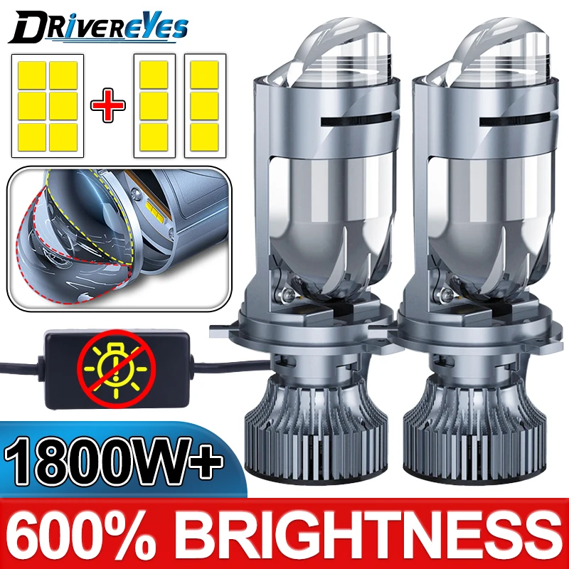 

Drivereyes H4 Bi LED Projector Lenses1800W Plug&Play Mini Car Bulb Canbus Auto Headlight Turbo Lamp Dual High Low Beam 12V 24V