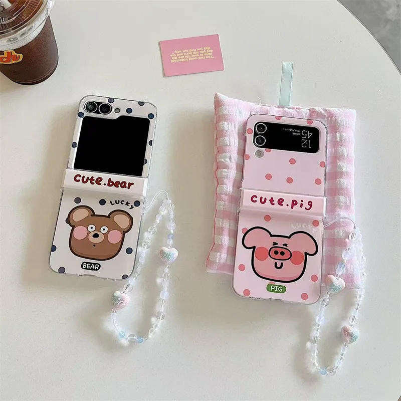 

Cute Bear Pig Phone Case for Samsung Galaxy Z Flip 7 6 5 4 Protective Back Cover for ZFlip5 ZFlip6 ZFlip7 Case Shell