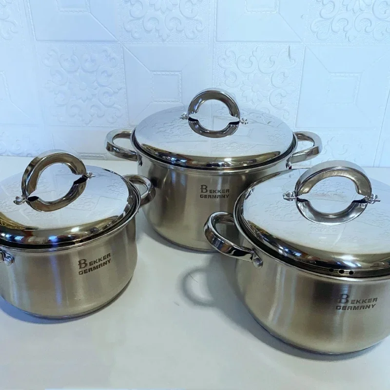 3Pcs/Set 3/4/5 L Stainless Steel Household Soup Pot With Cover Cookware