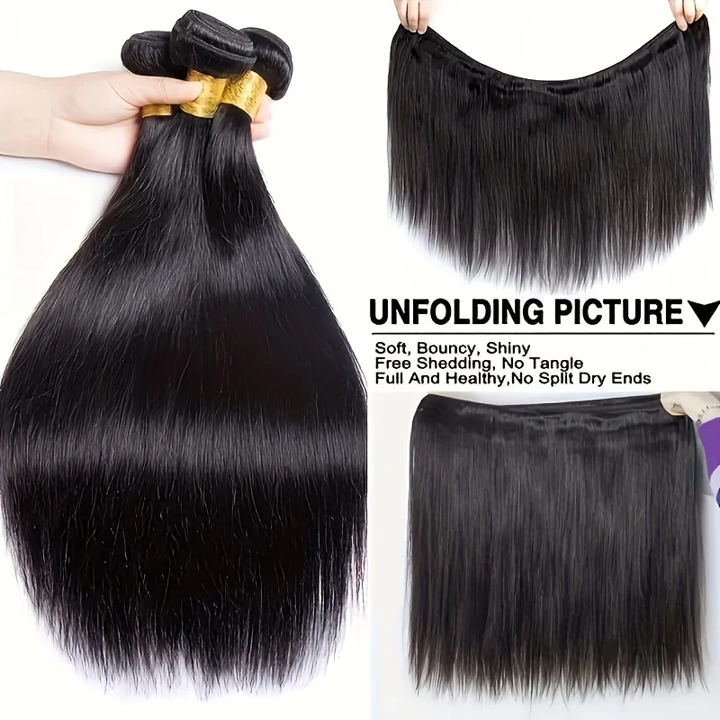 

Bone Straight Human Hair Bundles Brazilian Human Hair Weave 20 22 24 Inches long Remy Hair Extension Natural Black