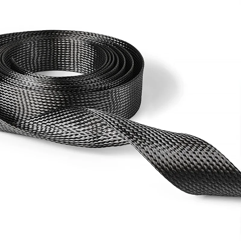 1M/2M/3M/5M Carbon Fiber Cable Sleeve High Temperature Sleeve 4mm-80mm High Strength Wear-Resistant Telescopic Braided Mesh Tube