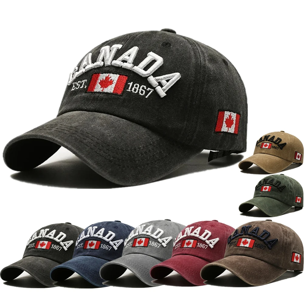 

Hot Sale Unisex Washed Cotton Vintage Cap High Quality CANADA Letter Embroidery Baseball Cap Men&Women Outdoor Sports Hats