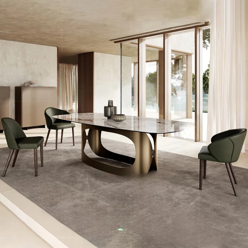 

Italian minimalist retractable rock slab dining table household modern light luxury dining table and chair combination advanced