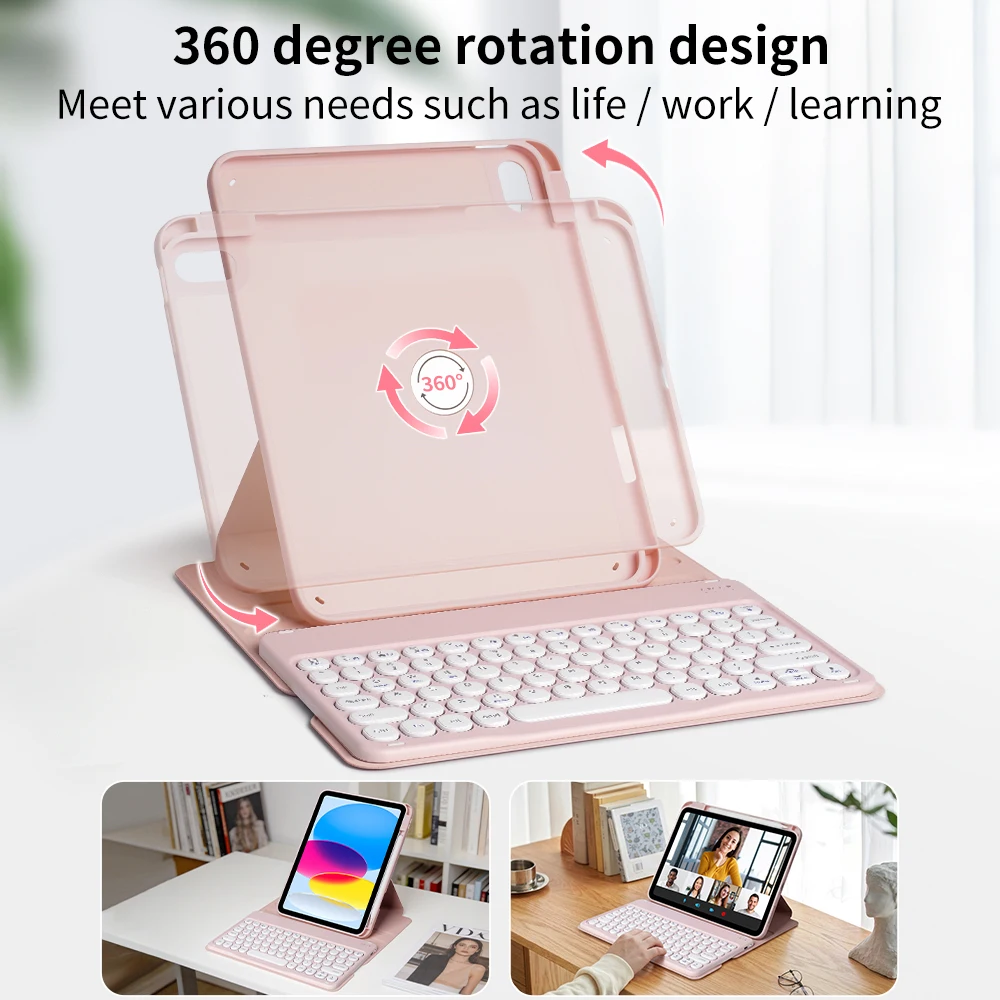 360° Rotation Bluetooth Keyboard Smart Case for iPad 10th 11th A16 10.9inch Detachable Magnetic Keyboard with Pencil Holder Cove view 5