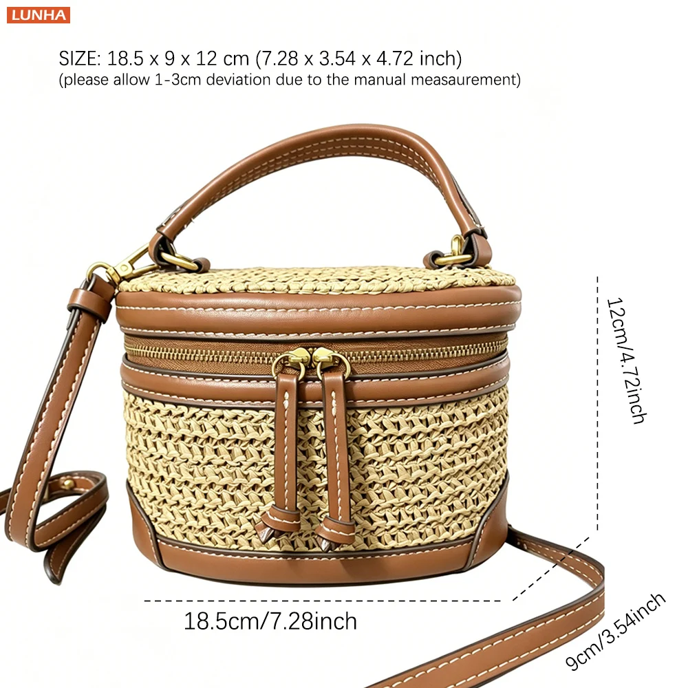 Women Mini Crossbody Woven Box Bag Vanity Purse Handbag Summer Braided Cylinder Crossbody Bucket Bags Luxury Boho Vintage Style view 2