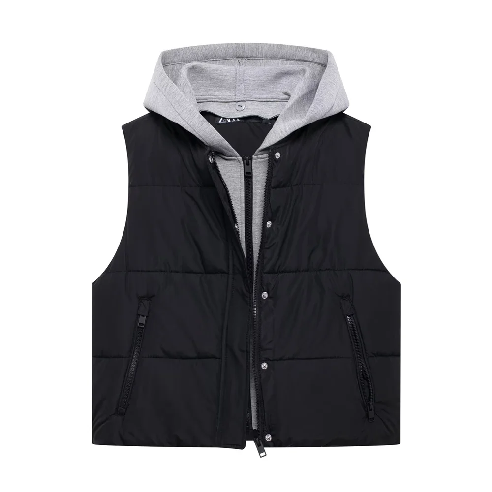 

Women's Loose Detachable Hoodie Splicing Sleeveless Cotton Jacket Zipper Pocket JacketAutumn/Winter New Warm Top