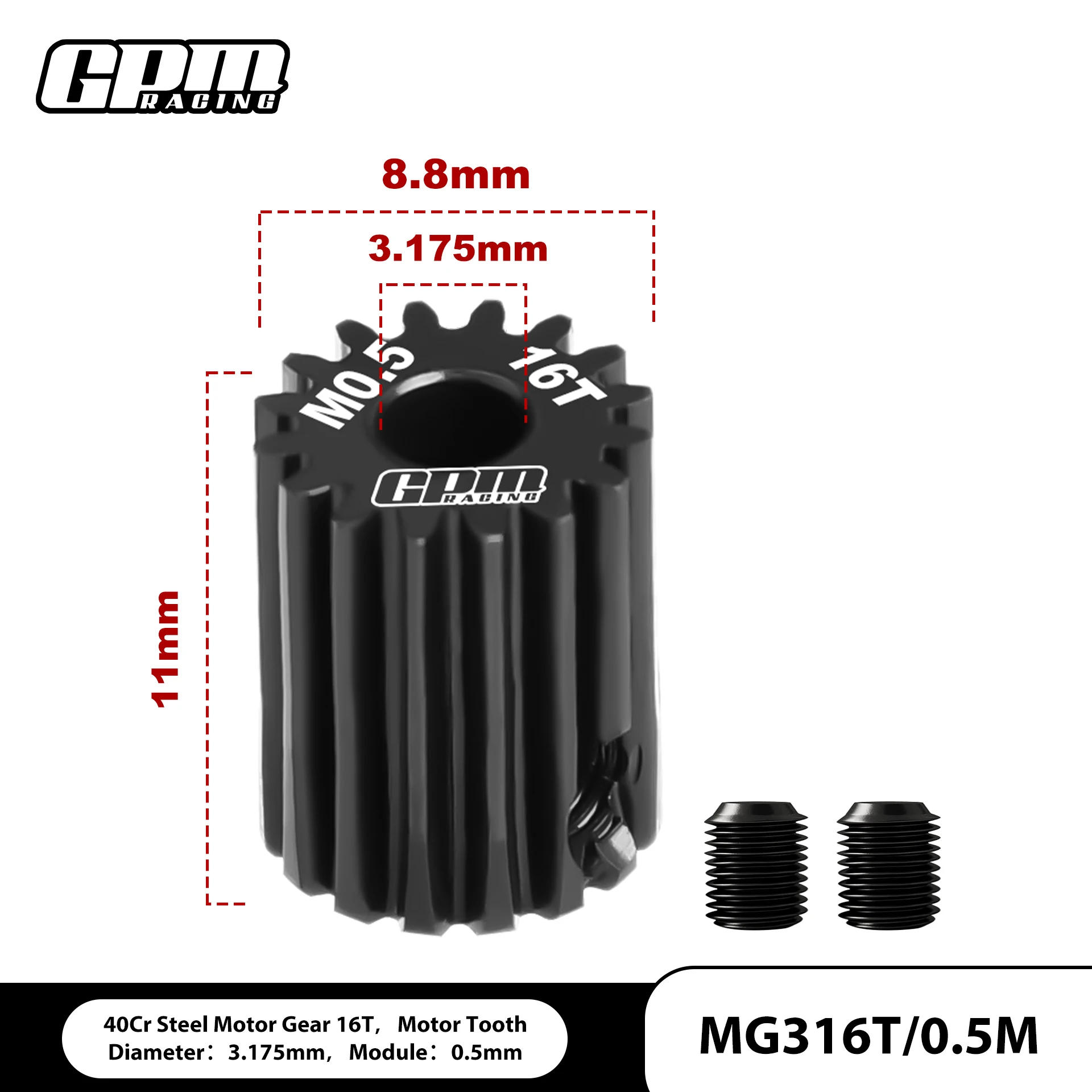 GPM 40Cr Steel Motor Gear 13T-23T（Module: 0.5mm, Motor Tooth Diameter: 3.175mm）