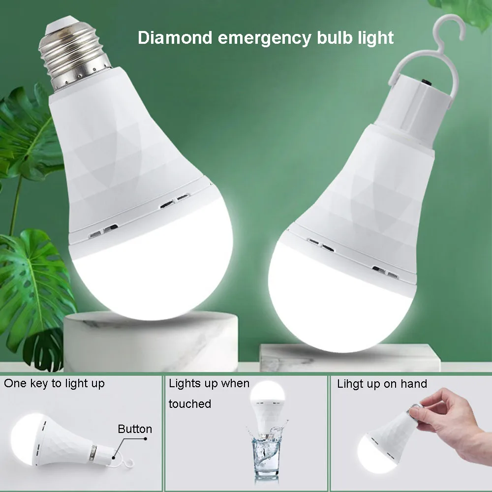 

LED bulb light 18650 lithium battery emergency energy saving 9W 15W lighting fixture AC86-265 power failure room camping light